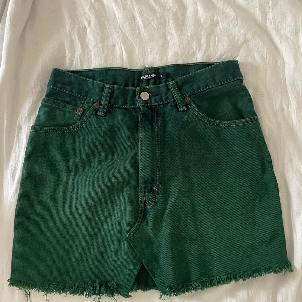 Levi's 505 x Nasty Gal Women's Small Green Denim Mini Skirt Frayed Hem Y2K